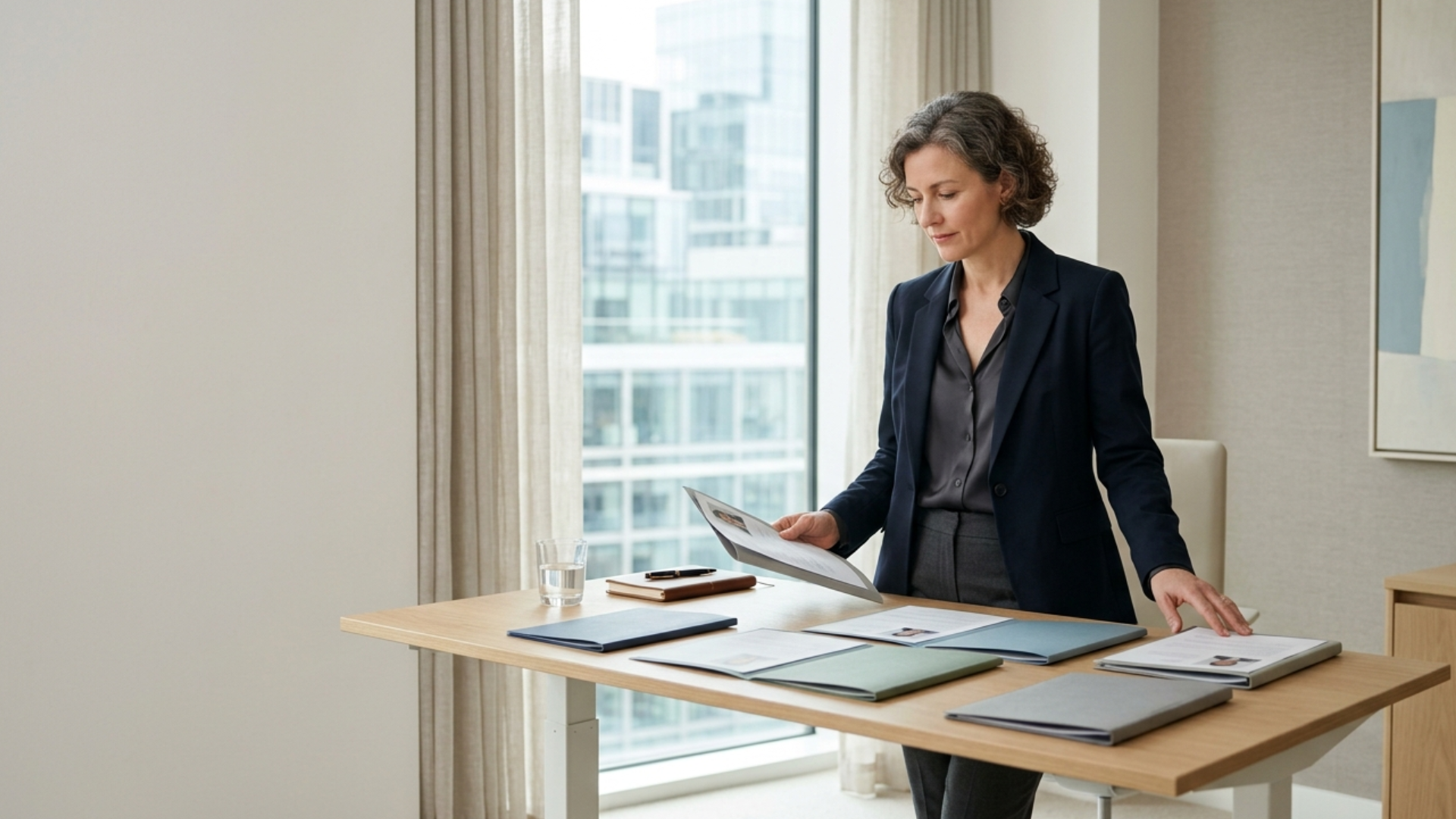 In-house counsel reviewing mediator CVs before a commercial dispute